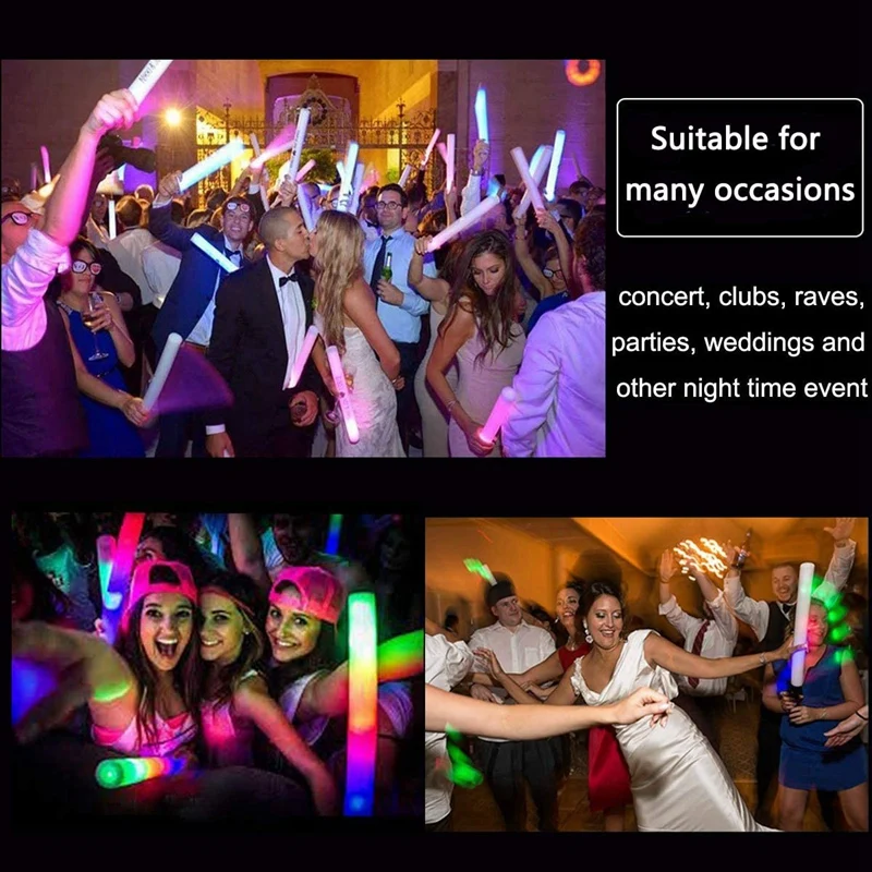 Glow Sticks Bulk 24/50/60Pcs LED Foam Sticks Glow Batons Cheer Wands Flashing Effect Glow in the Dark Wedding Party Supplies images - 6