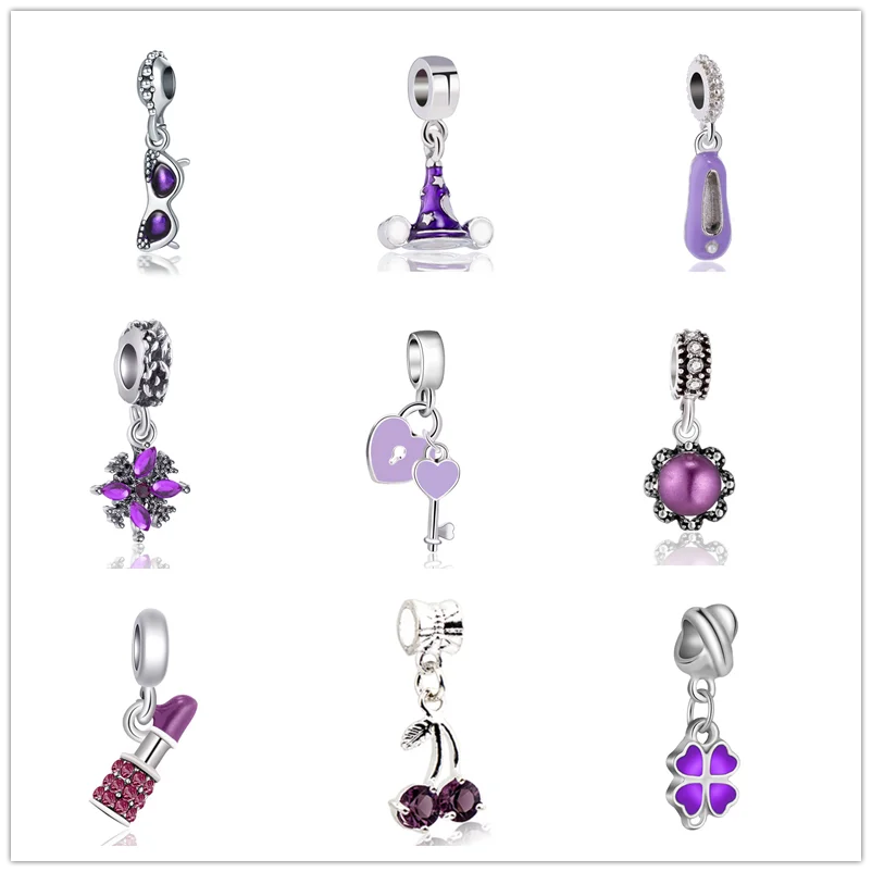

Brand New Flowers Heart Pearl Pendants Purple Charms Beads Fit Original DIY Jewelry Making Bracelets Bangles for Women Jewelry