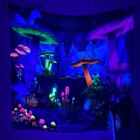 fluorescent tapestry psychedelic mushroom night owl hanging cloth wall art decor home decoration background luminous tapestry