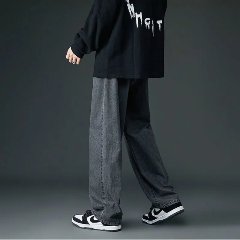 DEEPTOWN Classic Casual Jeans Korean Style for Men Blue Black Loose Youth Fashion Trousers Male Men's Clothing Spring and Autumn