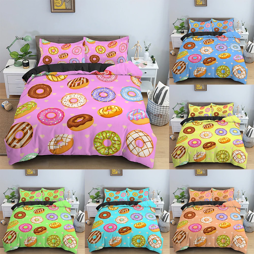 

Donut Print Bedding Set For Bedroom Duvet Cover Comforter Covers Single Double King ​Size Quilt Cover With Pillowcase 2/3PCS