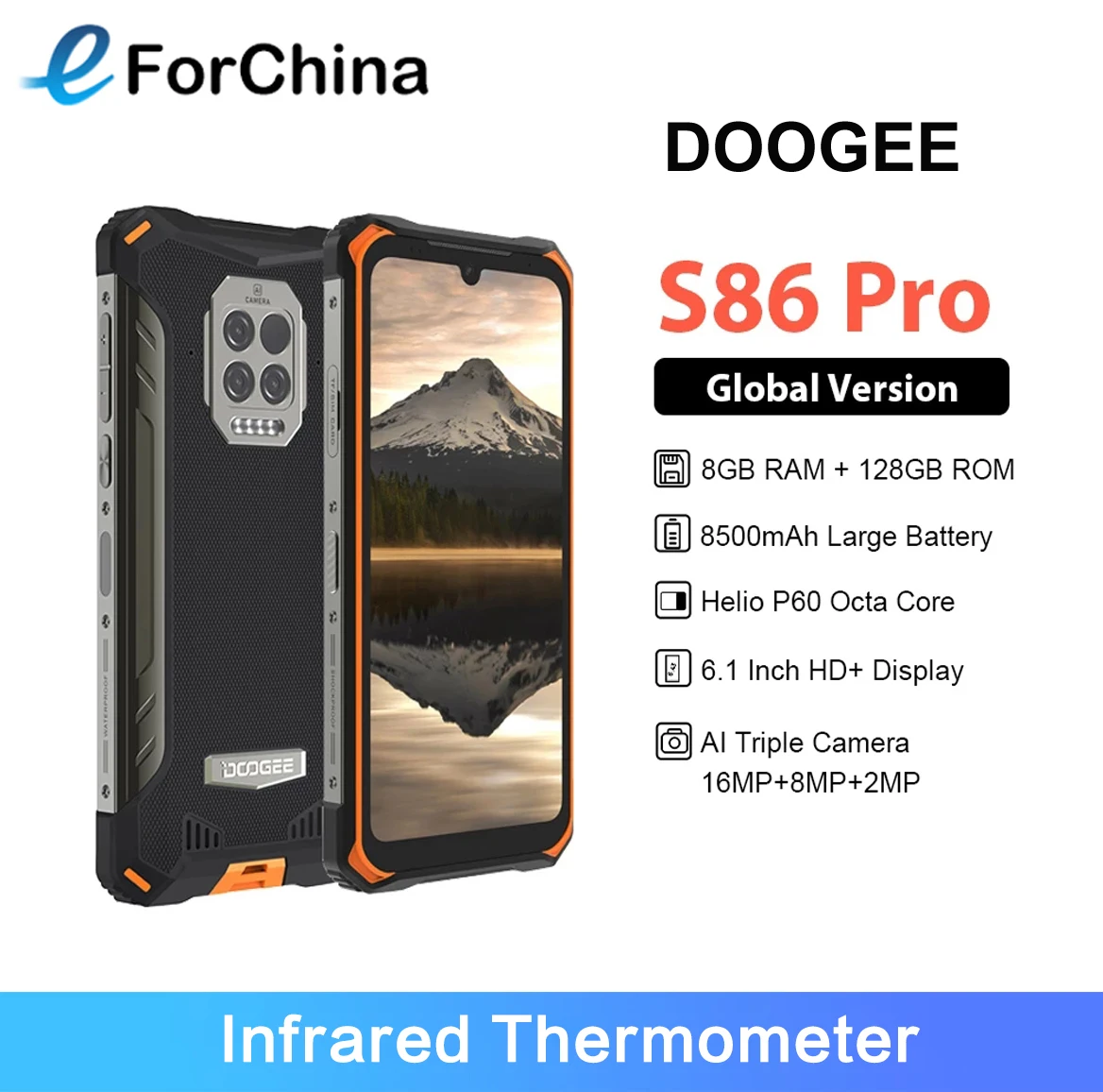 

DOOGEE S86 Pro 128GB ROM 8GB RAM Rugged Smartphone Android 10 Helio P60 Octa Core 6.1" Screen 16MP Infrared Thermometer 8500mAh