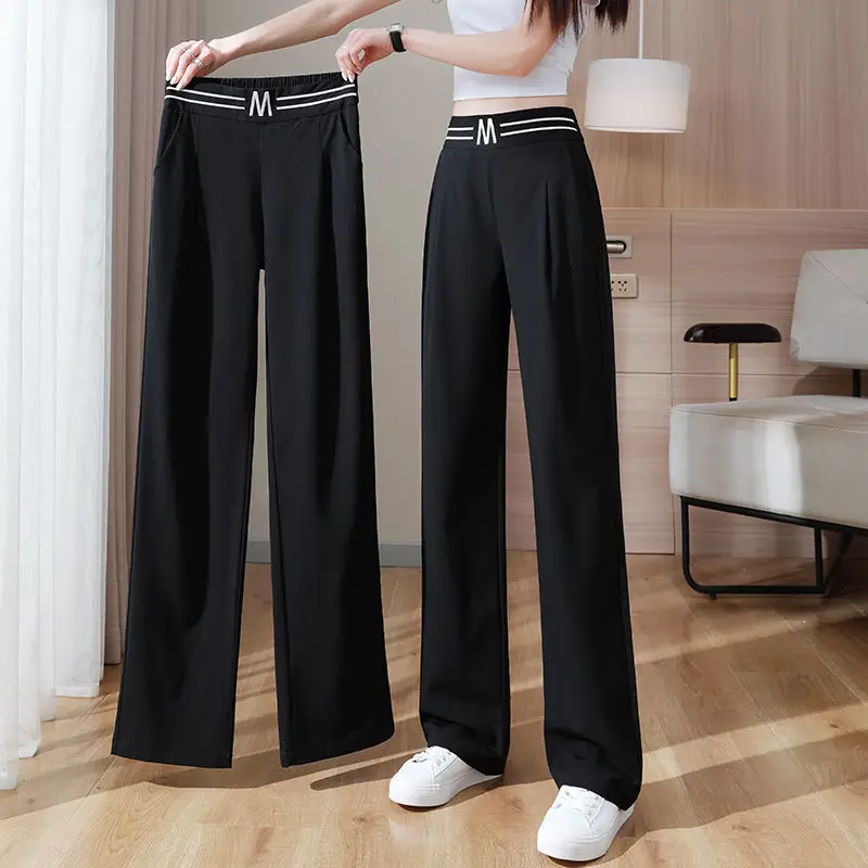 

Черные брюки с широкими штанинами, женские весенне-осенние Свободные Комбинезоны большого размера с высокой талией, повседневная одежда, б...