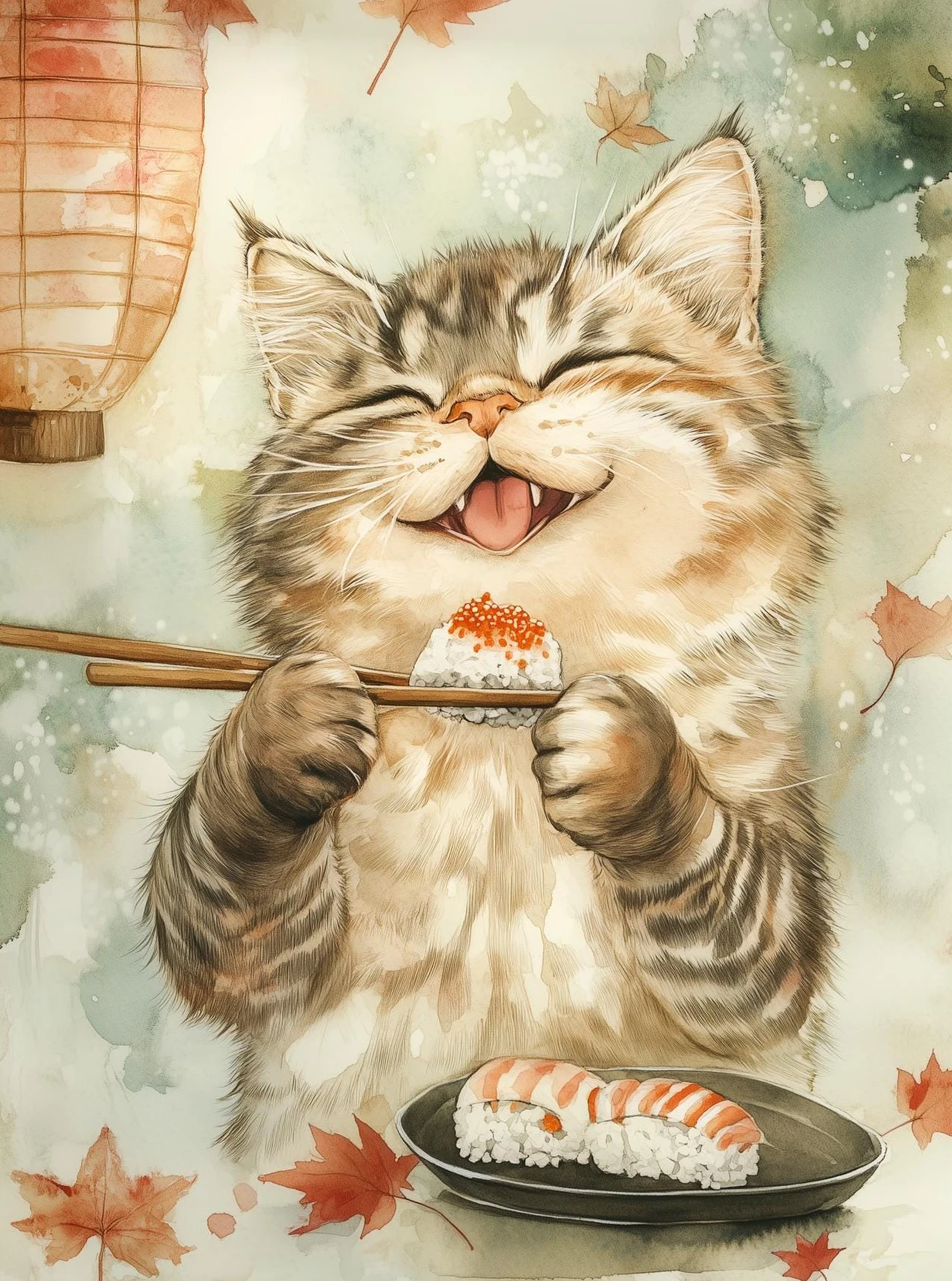 

Печать на холсте "Японская Сакура Онсэн суши животное кошка портрет ретро"