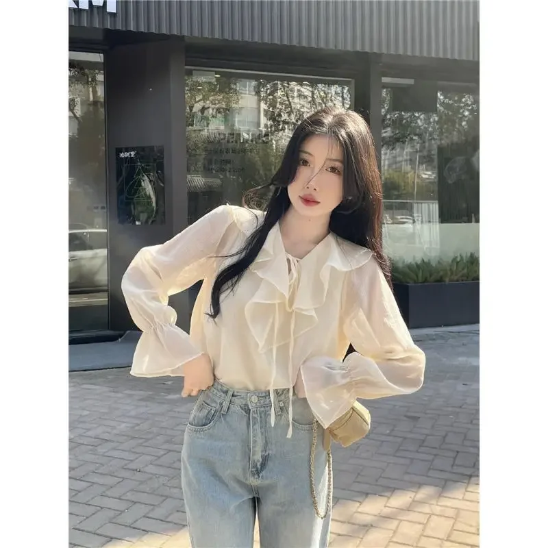 Женская блузка со складками однотонная свободная длинная универсальная с