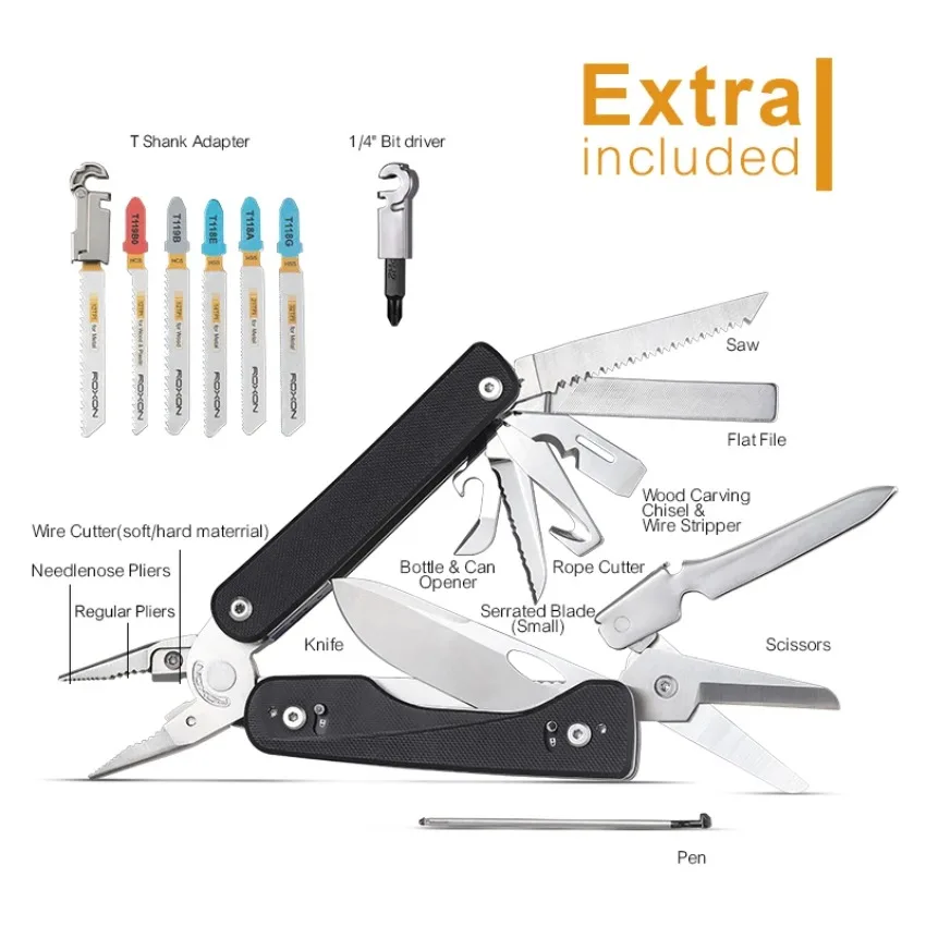 Фото Многофункциональный складной инструмент Roxon Titan Flex S805G: портативный EDC-нож для активного отдыха, комбинированный инструмент, многофункциональные плоскогубцы и ножницы №2