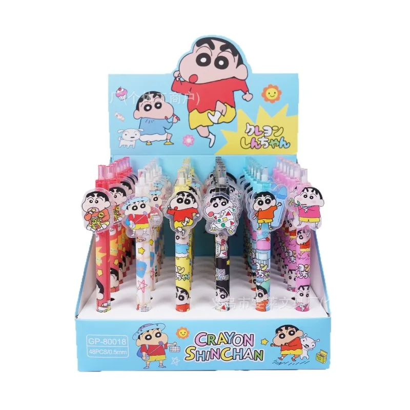 Фото Набор гелевых ручек Crayon Shinchan (48 шт./коробка) с мультяшным дизайном, для школы и офиса, канцелярские принадлежности для студентов, подарок для девочек №1
