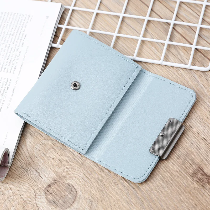 Women Wallets 2022 PU Leather Short Coin Purses Female Fashion Solid Color Three Fold Card Holder Simple Rectangular Lock Wallet | Багаж и