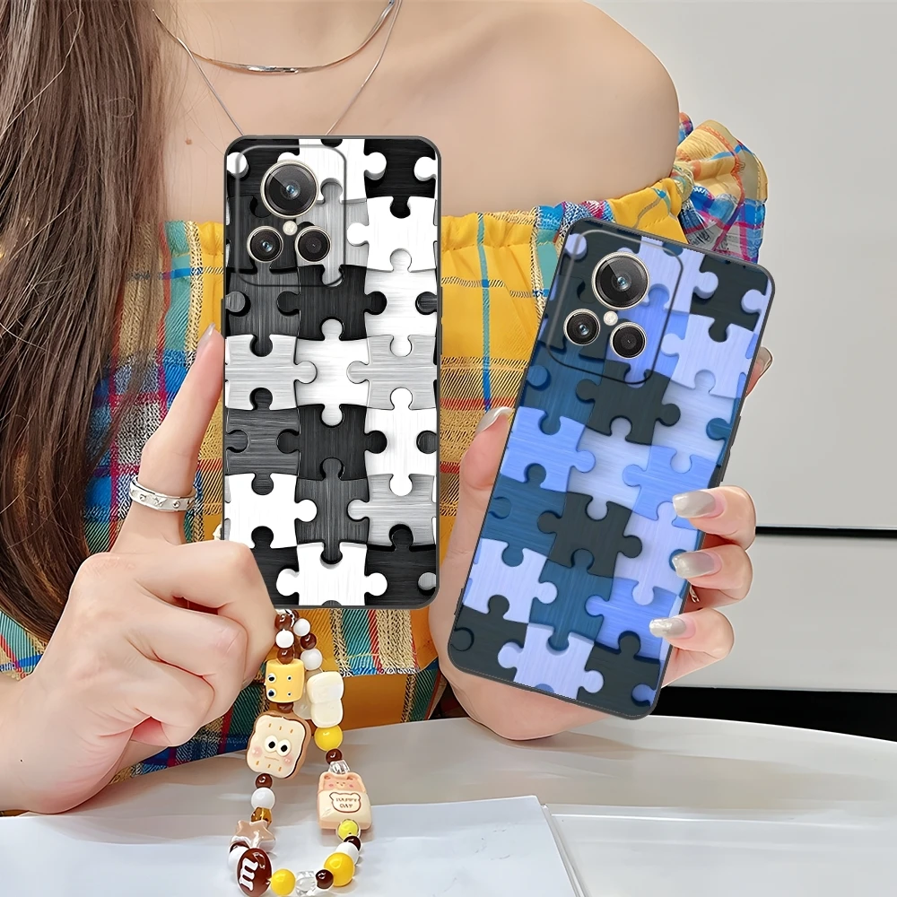 Puzzle Pretty Fashion Mobile Cell Phone Case for Realme GT 2 9i 8i 7i Pro X50 X2 C35 C21 C20 C11 C3 Black Soft Cover Shell