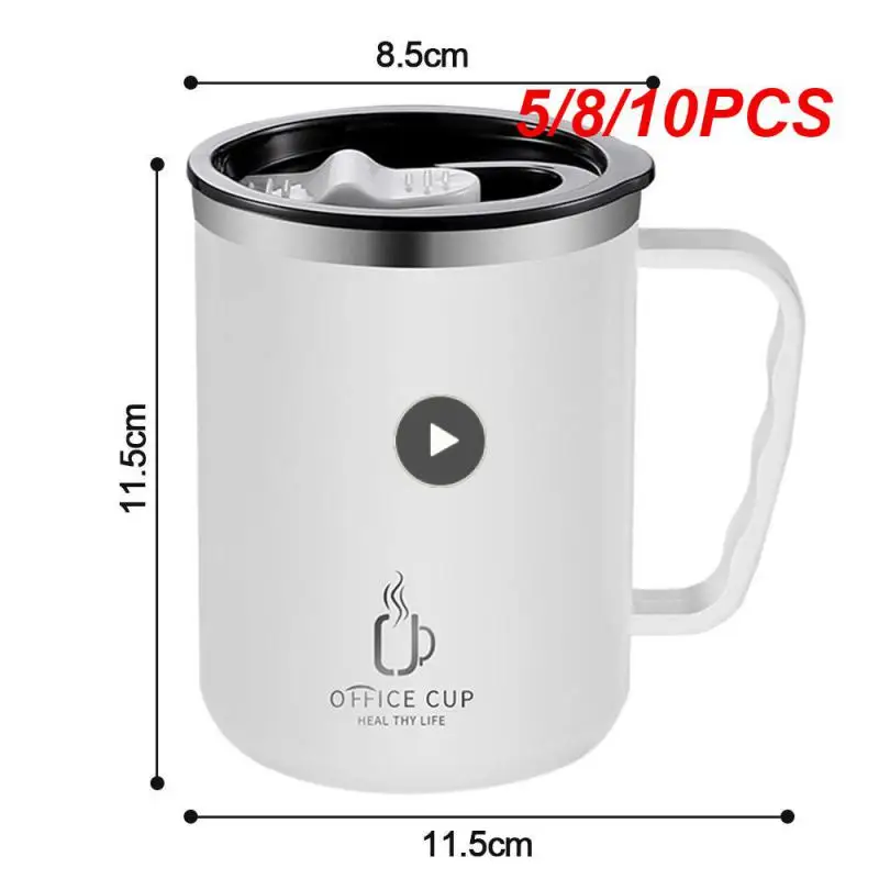 

5/8/10PCS Fashionable Simple Office Mug Food Grade Silicone Sealing Rin Thermal Mug Wide-mouth Design Sealed Leak-proof