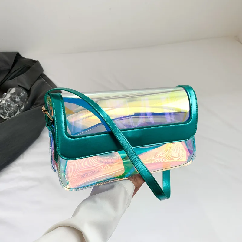 

2023 New Handbag Fashion Women Jelly Bag Transparent Crossbody Bag Party Evening Small Flap Bag Casual Clear Clutch Shoulder Bag