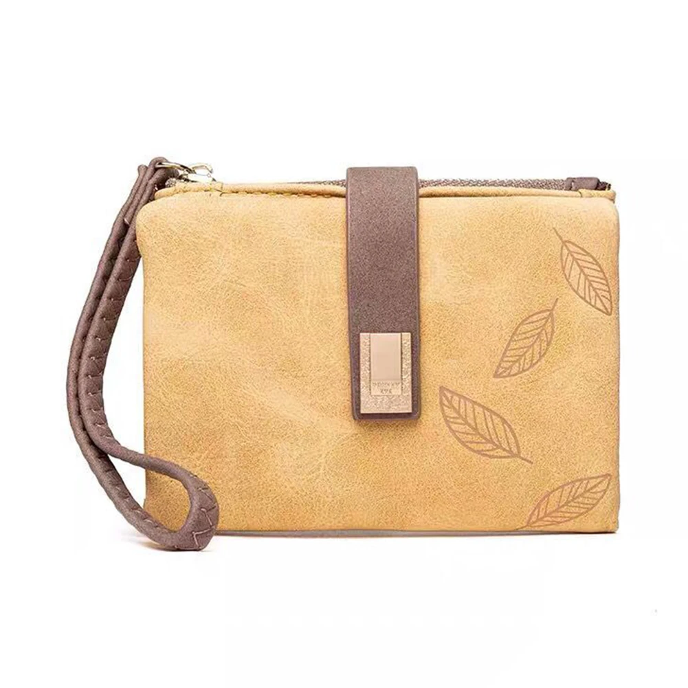 Bolsa Leaves Printed Short Bifold Wallet With Lanyard Multi-Purpose Large Capacity Purse Gift сумка женская Handbags