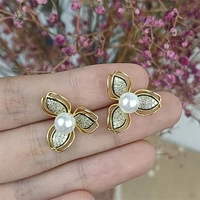 s925 new simple and niche design flower zircon pearl earrings all match korean style earrings female