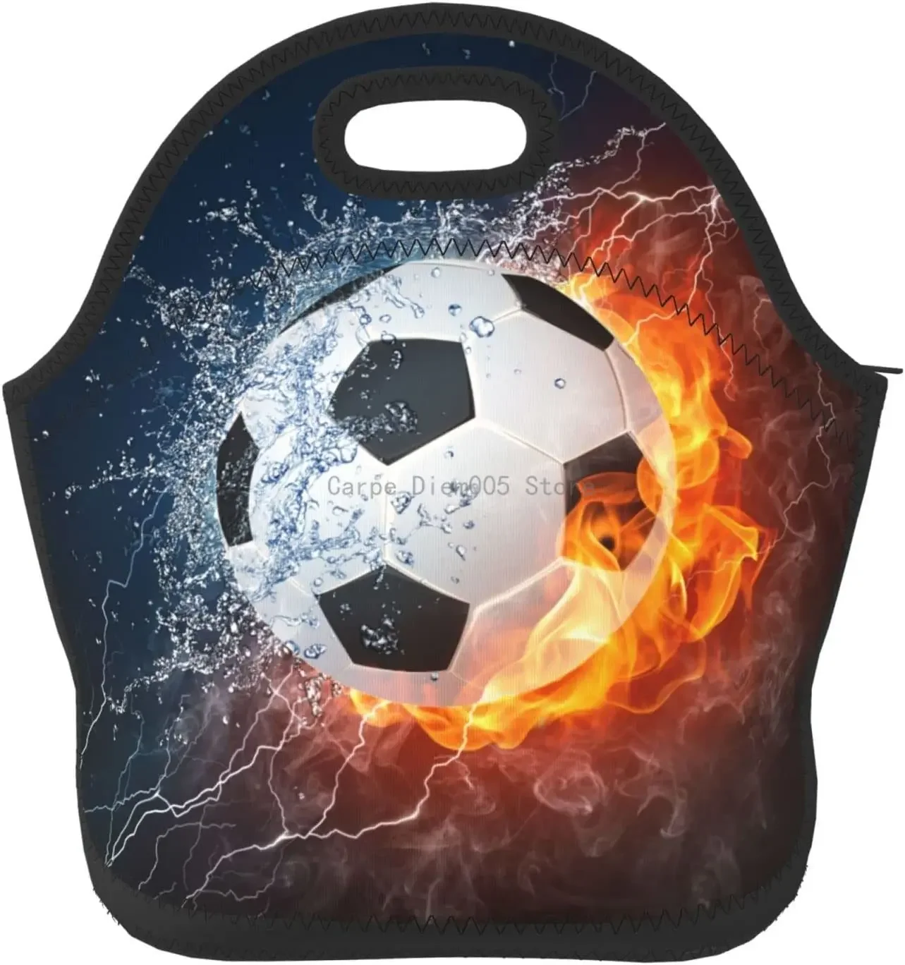 

Water Fire Football High Capacity Lunch Tote Insulated Lunchbox for Women Adults Teens Students