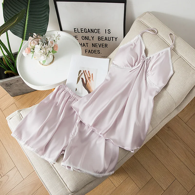 Summer Pajamas for Women's Feminine Style Lace Thin Suspenders Shorts Two-piece High-end Sense Home Service Suit Soft Loungewear
