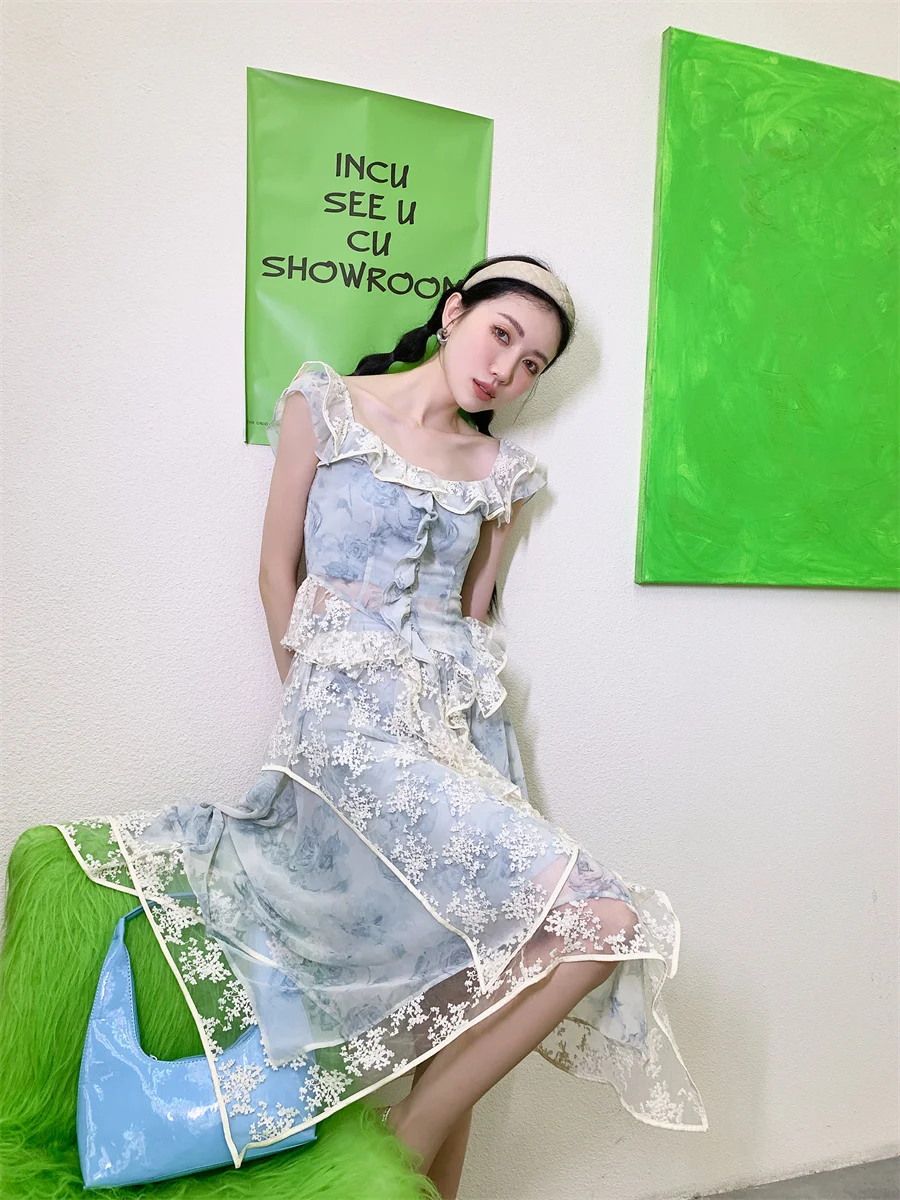 

ZCSMLL 2 Piece Outfits Designer Long Asymmetrical Tulle Skirt For Women High Waist Summer Korean Fashion Designer Bottoms