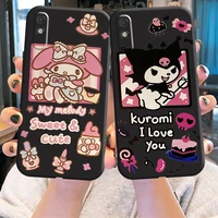 melody kuromi phone case for xiaomi redmi 7 7a 8 8a 9 9i 9at 9t 9a 9c note 7 8 9 9s 10 10s 10 5g cute cartoon coque black cover