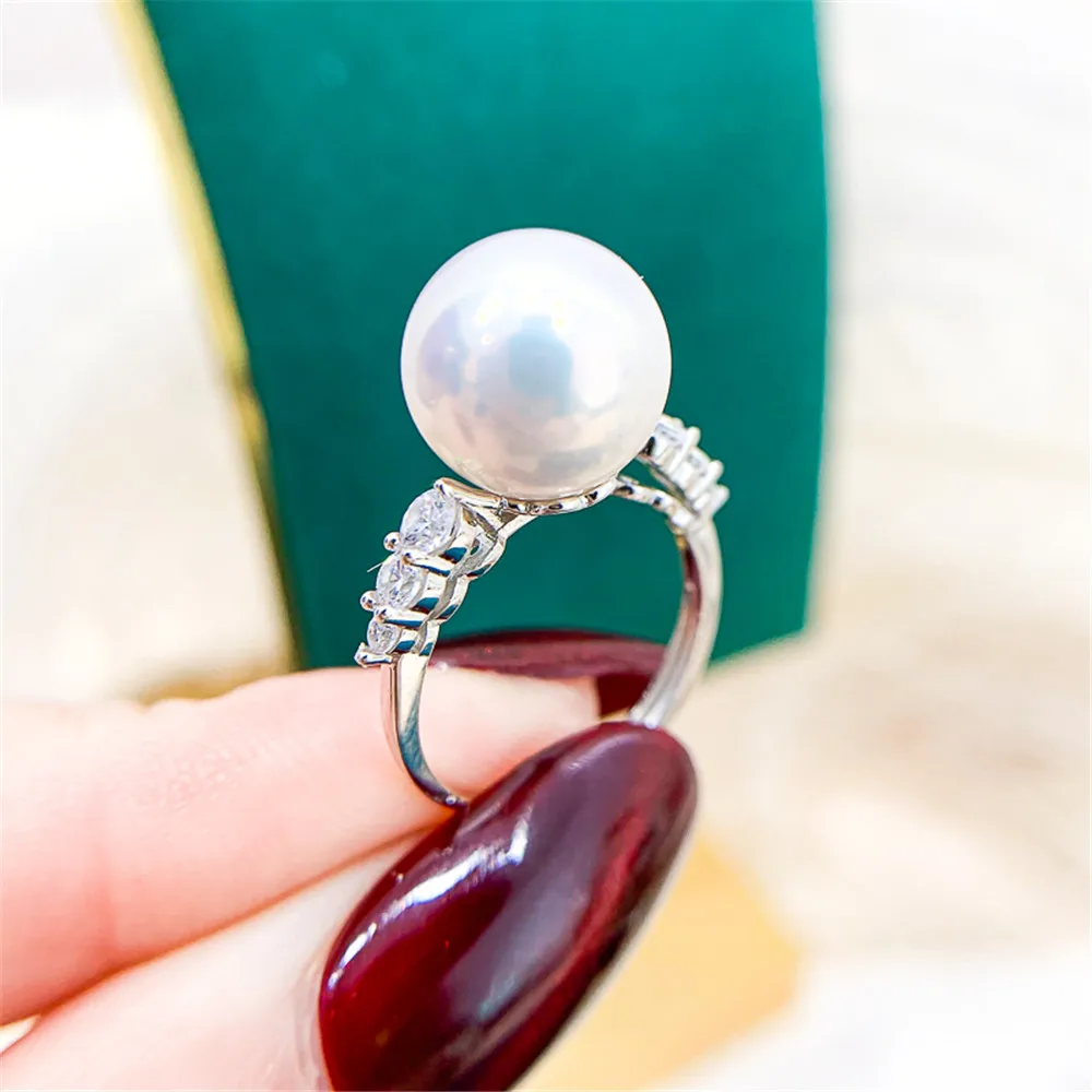 

DIY pearl accessories S925 sterling silver jewelry gold silver ring empty holder suitable for 11-13mm beads
