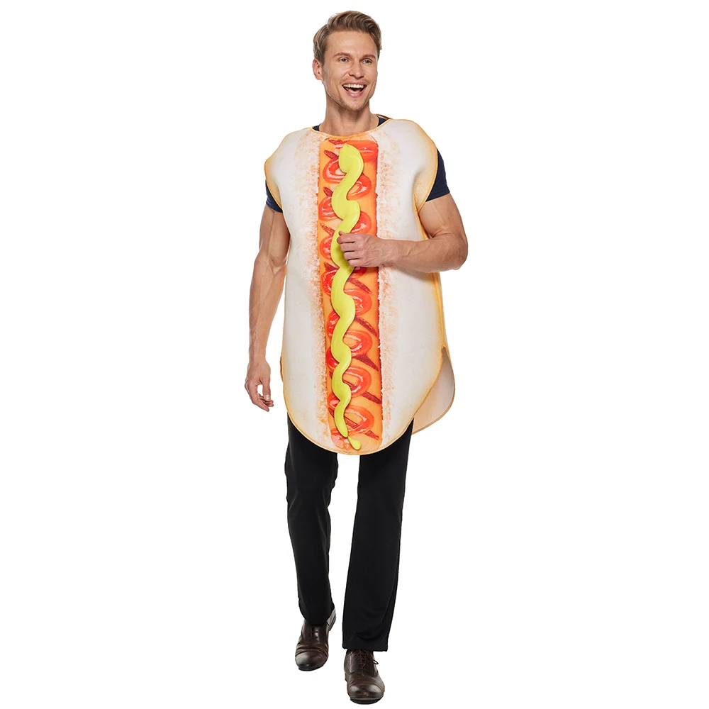 

Eraspooky 2022 Funny Hot Dog Costume For Adult Halloween Food Costumes Unisex Sponge Jumpsuits Purim Carnival Party Fancy Dress