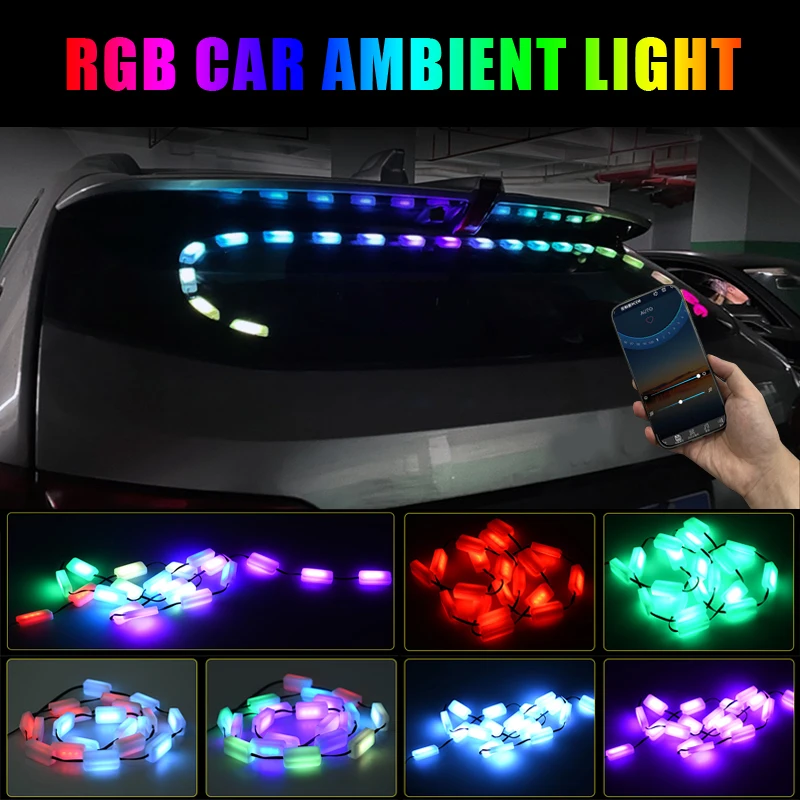 

Car Windshield LED Streamer Neon Light Music Rhythm Flash Auto Rear Window Decorative Atmosphere Lamp