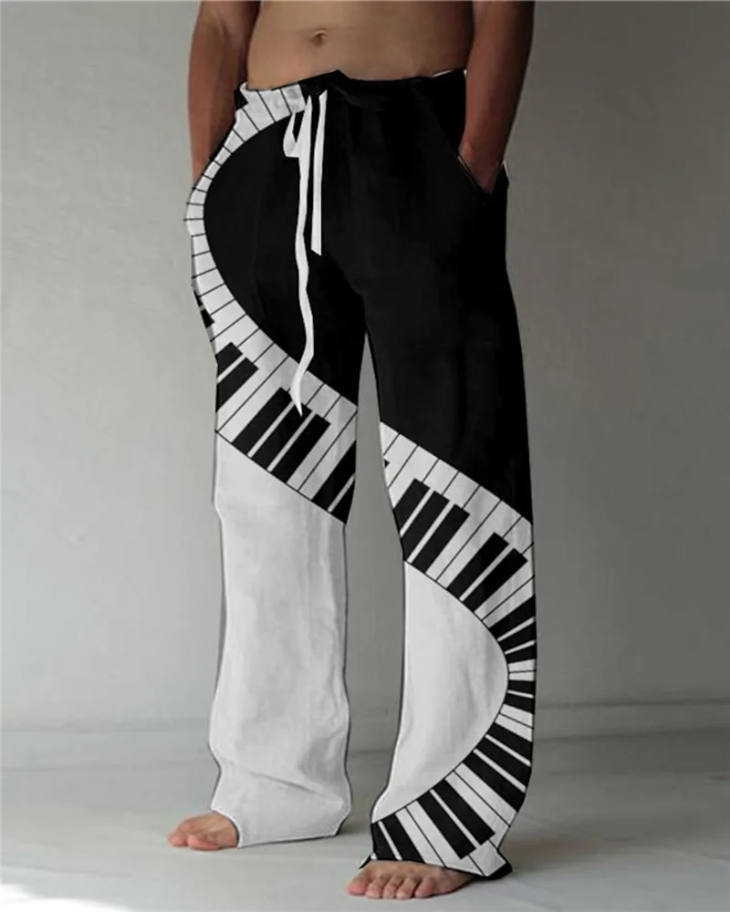 Men's Musical Straight Trousers 3D Print Elastic Drawstring Design Front Pocket Pants Instrument Graphic Prints Comfort Soft
