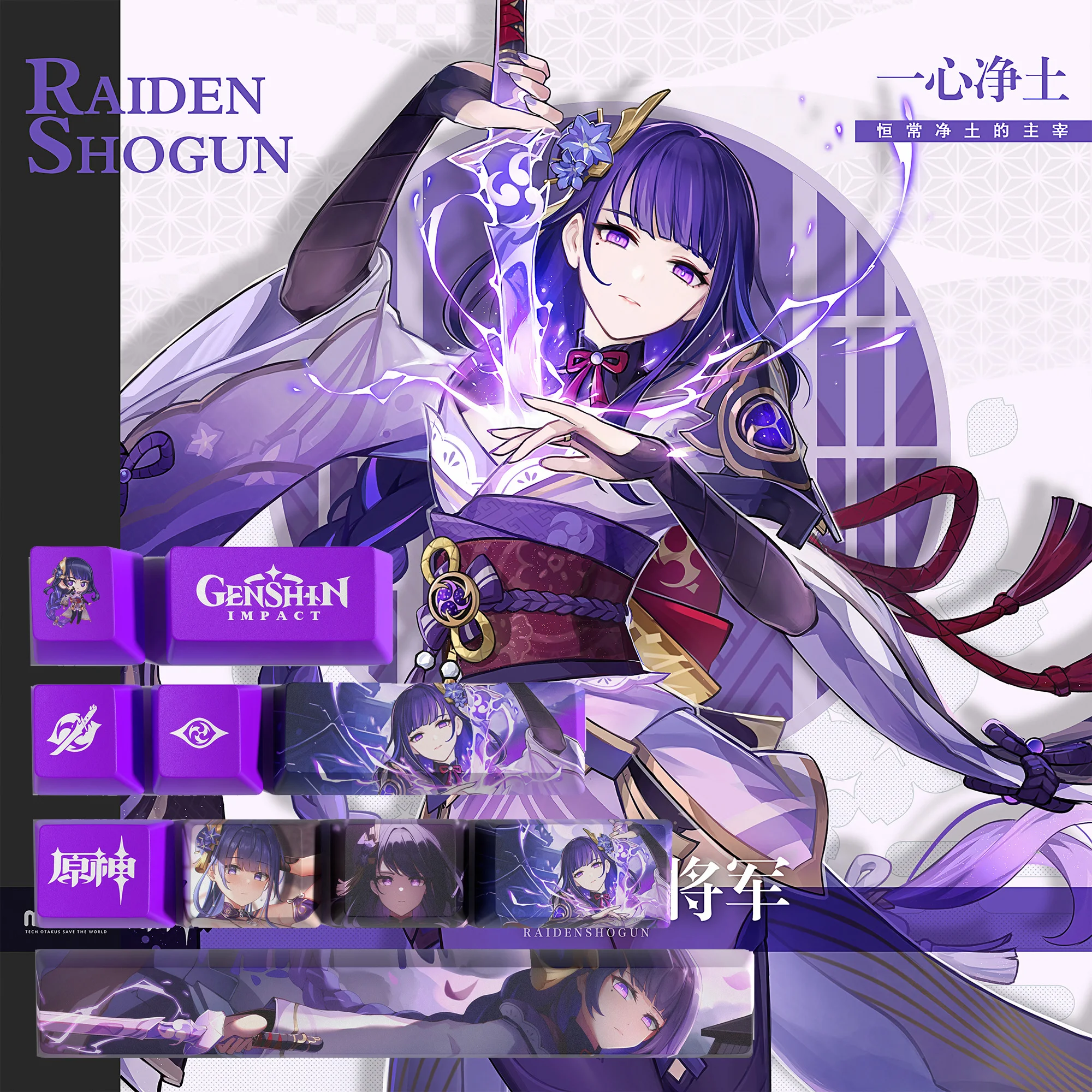 Колпачки для ключей Genshin Impact, колпачки для ключей Raiden Shogun, колпачки для ключей OEM, 10 клавиш, колпачки для красителей PBT