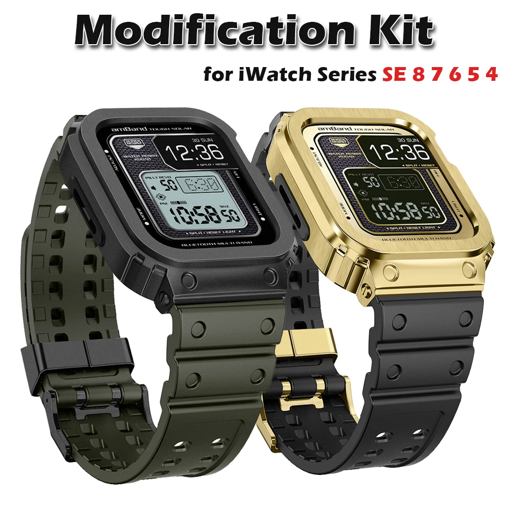 

TPU Strap+Case for Apple Watch Band 45mm 44mm Luxury Modification Kit Stainless steel Bumper Cover for Iwatch Series SE 8 7 6 5