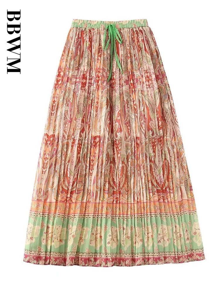 Женская винтажная юбка с круглым вырезом длинная без рукавов принтом высокой