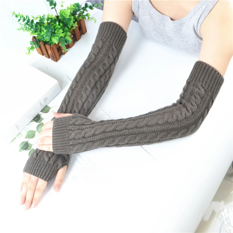 

Women Long Knit Fingerless Gloves Winter Warm Arm Wrist Sleeve Casual Soft Warmer Girl Elbow Mittens Punk Gothic Black Gloves
