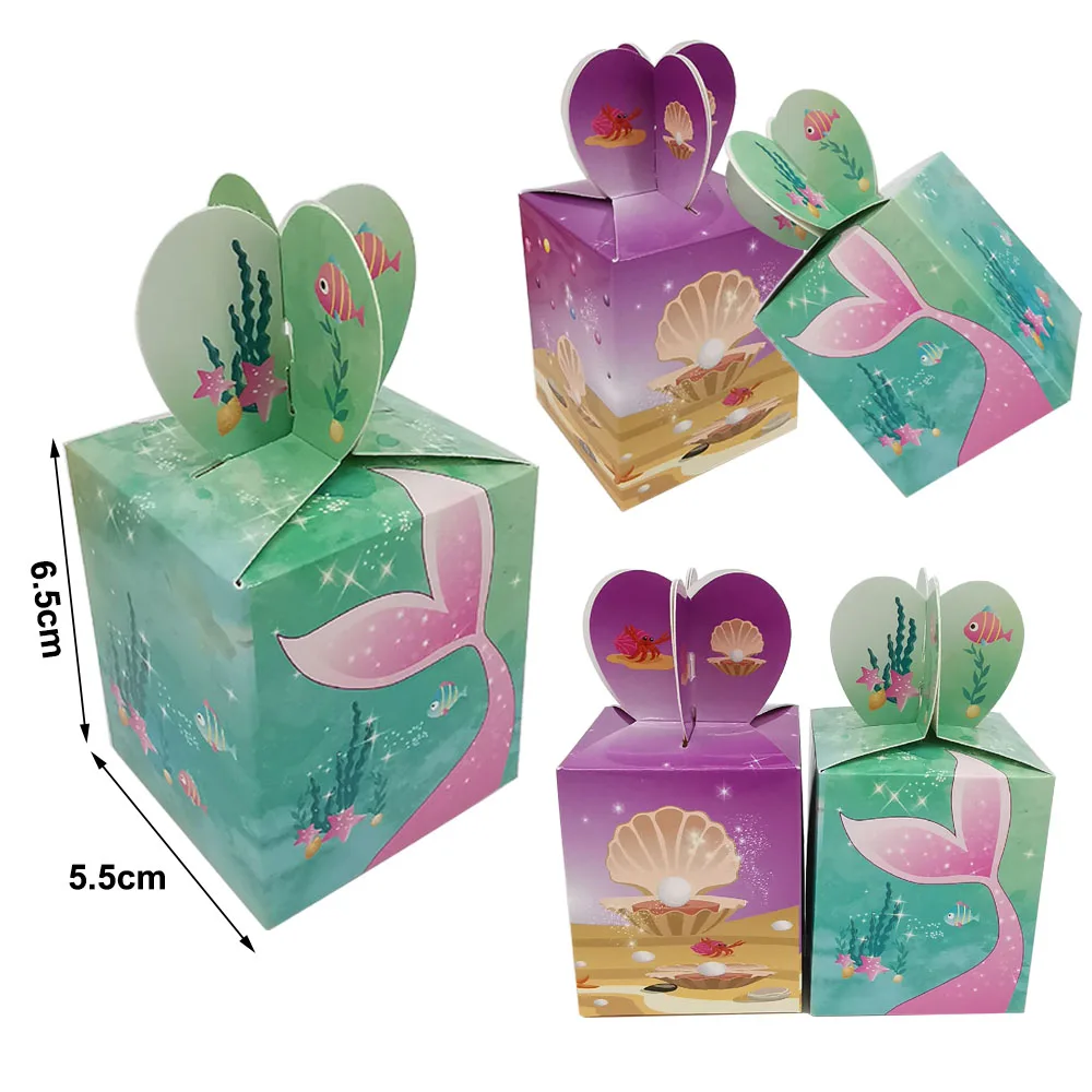 

6pcs Mermaid Party Favor Treat Boxes Mermaid Tail Paper Candy Box Shell Gift Boxes for Wedding Kid Birthday Baby Shower Supplies