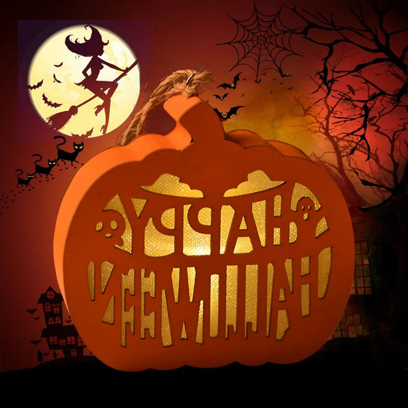 

Halloween Decoration Light Creative Wooden Pumpkin Lamp Decor Pumpkin Lantern Hanging Decorative Lamp Halloween Party Gift