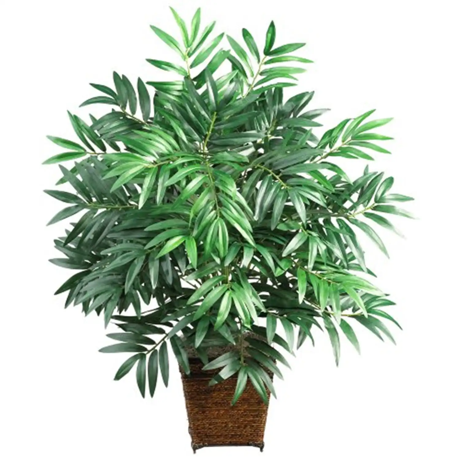 

32" Green Bamboo Palm with Wicker Basket Silk Plant Nearly Natural