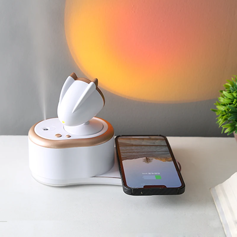 

Humidifier Background LED Flood Light Night Light Desk Lamp with Wireless Charger Desk Lamps