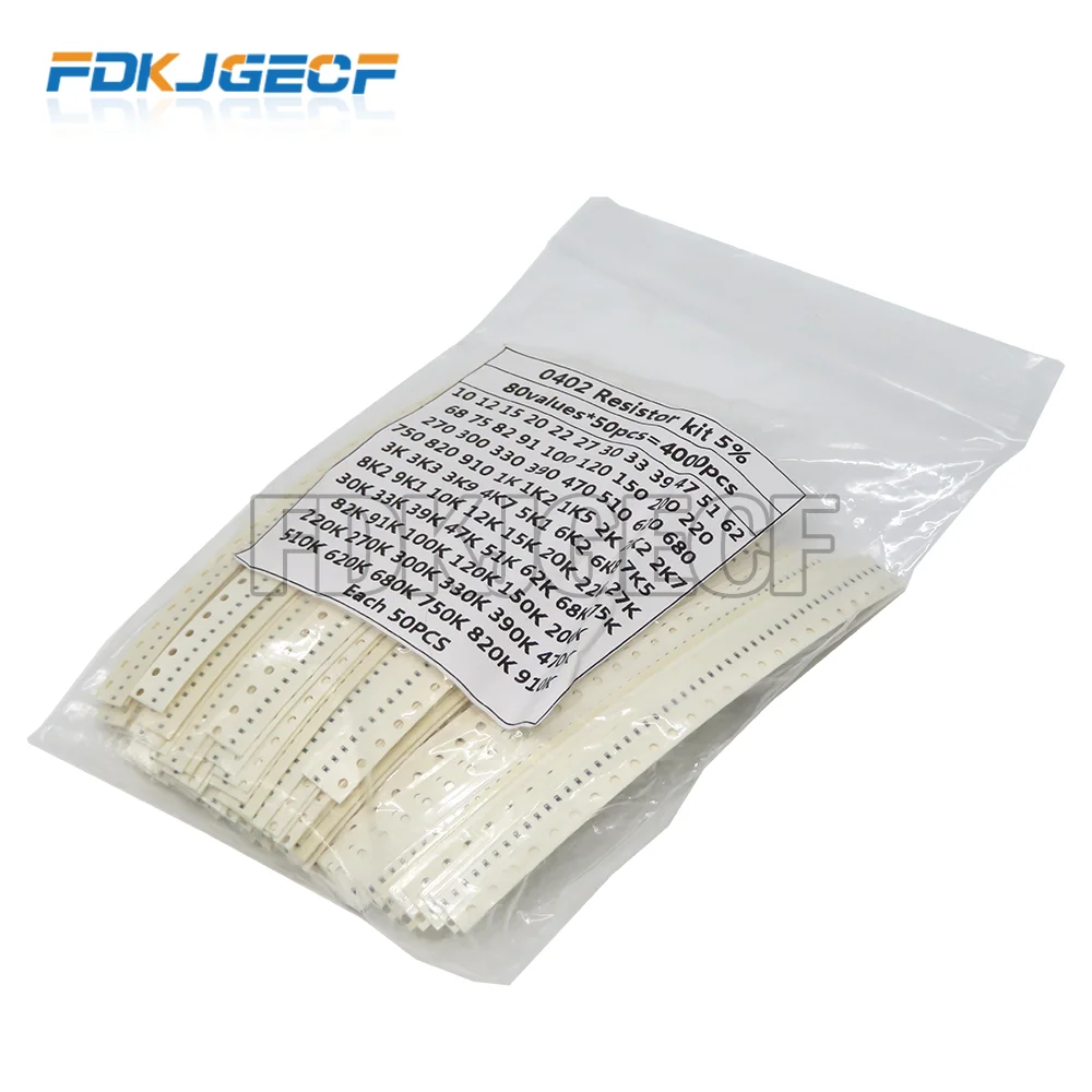 4000 шт., набор резисторов 0402 SMD, разные комплекты, 10 ом-1мом 5%, 80 видов X 50 шт. = 4000 шт., набор образцов
