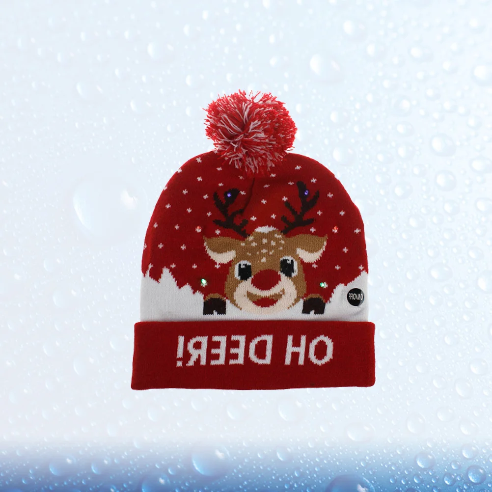 

Christmas Knitted Hat Elk Hat Sweater Hat Xmas Flashing Beanie with Pompom for Winter Holiday Festival Party