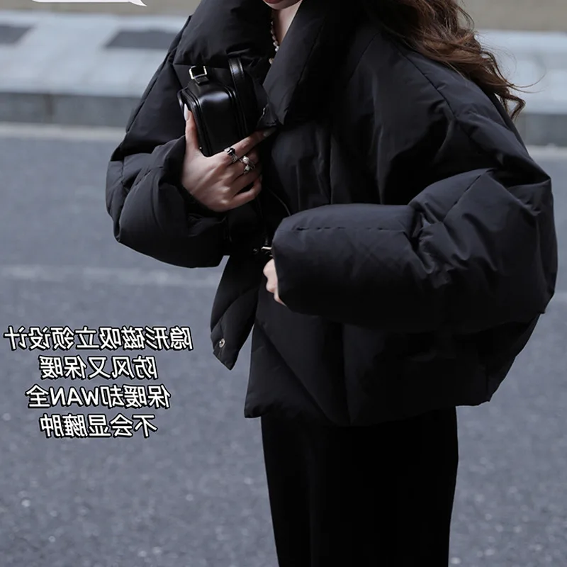 Stylish Temperament Stand Collar Short Cotton Jacket Women's Winter Coat 2022 New Solid Color Blouse Women's Clothing Jackets