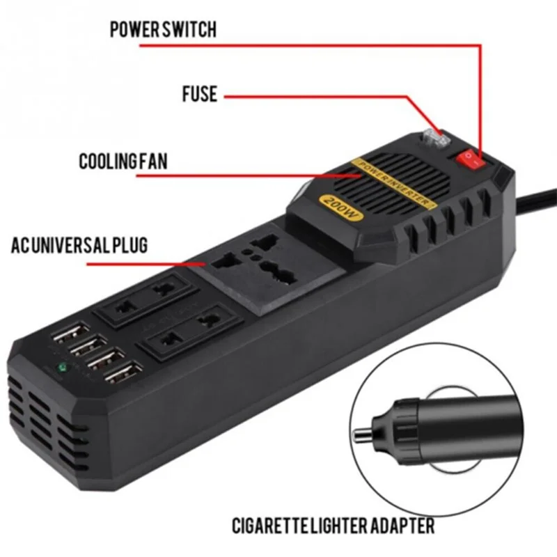 Инвертор мощности 400 Вт от 12 В до 220 инвертор тока 5 А 4 USB-порта автомобильный -