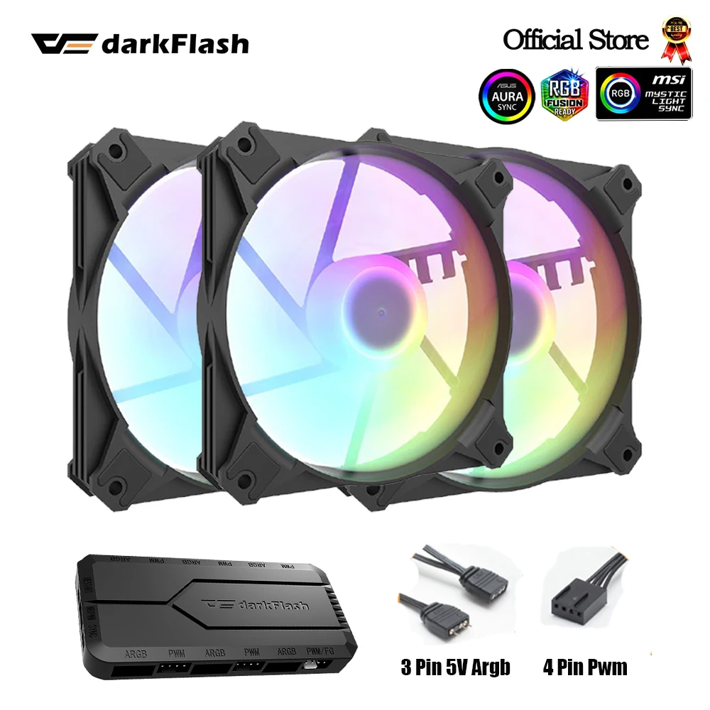 

darkFlash CX6 12cm Computer Case Fan RGB 4pin PWM Tuning Fan 3pin 5v 120mm Addressable ARGB cpu cooler Cooling Fan
