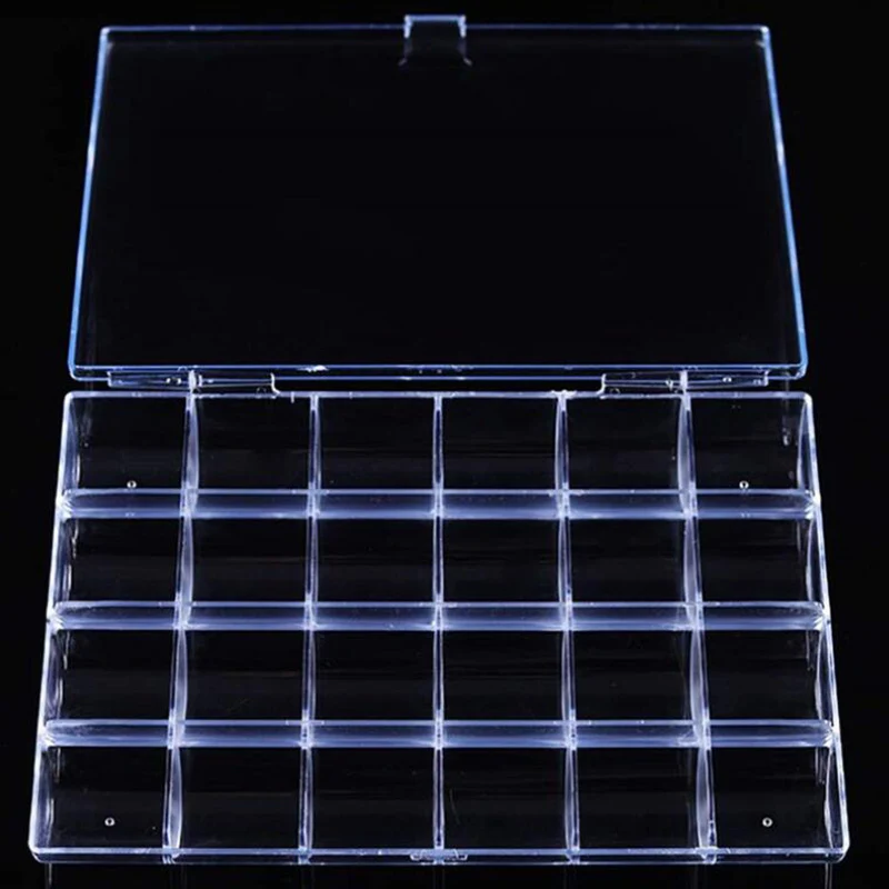 

1pcs 12/21/24 Grids Compartment Transparent Medicine Box Jewelry Stones Packing Plastic Removable Box Nail Art Tool Storage Case