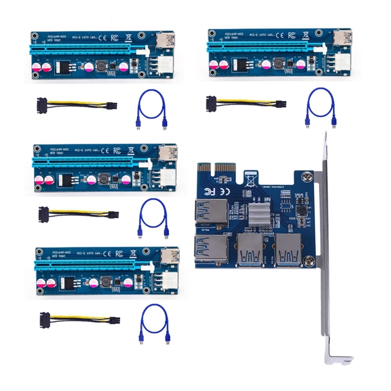 

PCIE 1X к 4 Pci-Express адаптер + плата расширения VER006 C USB3.0 к PCI-E 1X к 16X видеокарта Удлинительный кабель для майнинга