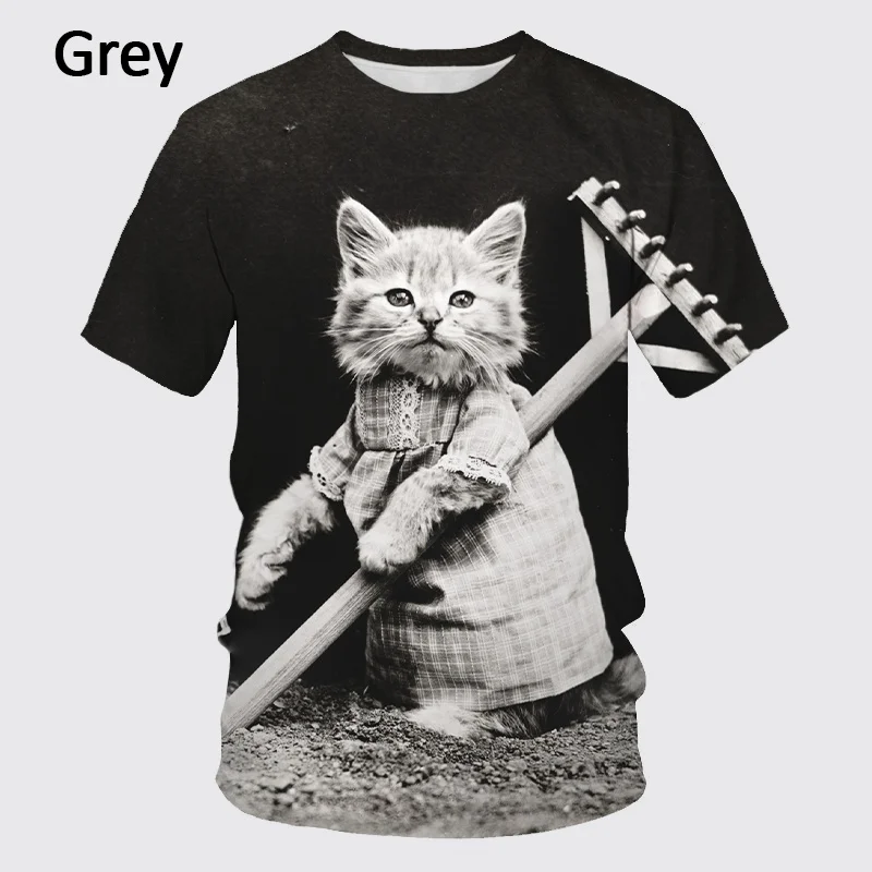 

Летняя модная футболка унисекс с изображением кота и животного, повседневная мужская футболка с коротким рукавом и 3D-принтом мультяшного к...