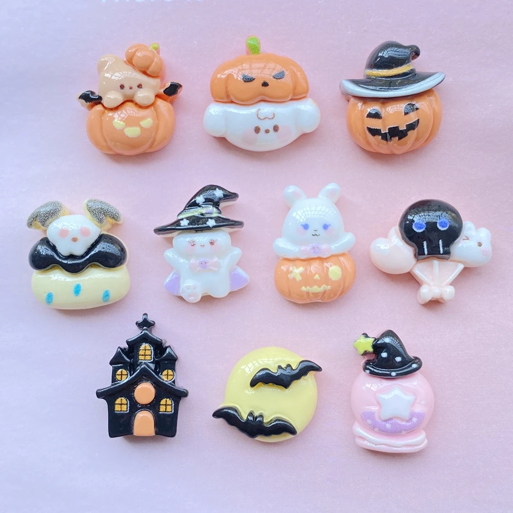 20 шт. милые мини-кабошоны на Хэллоуин летучая мышь тыква плоская задняя часть