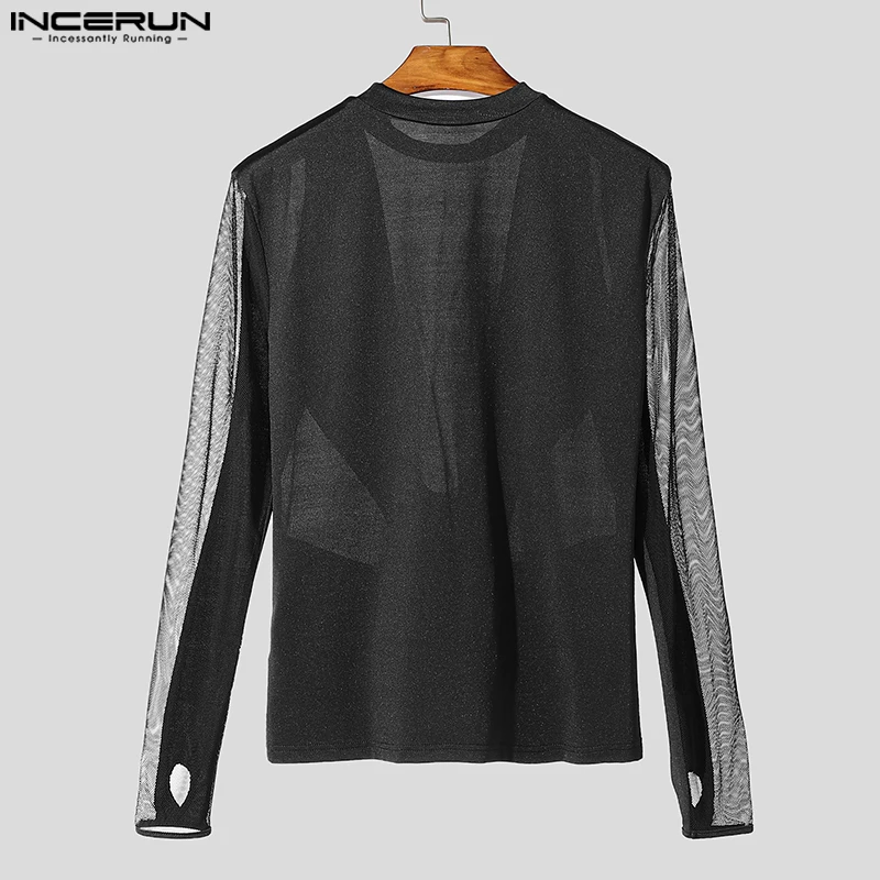 INCERUN топы в американском стиле сексуальная модная мужская сетчатая футболка