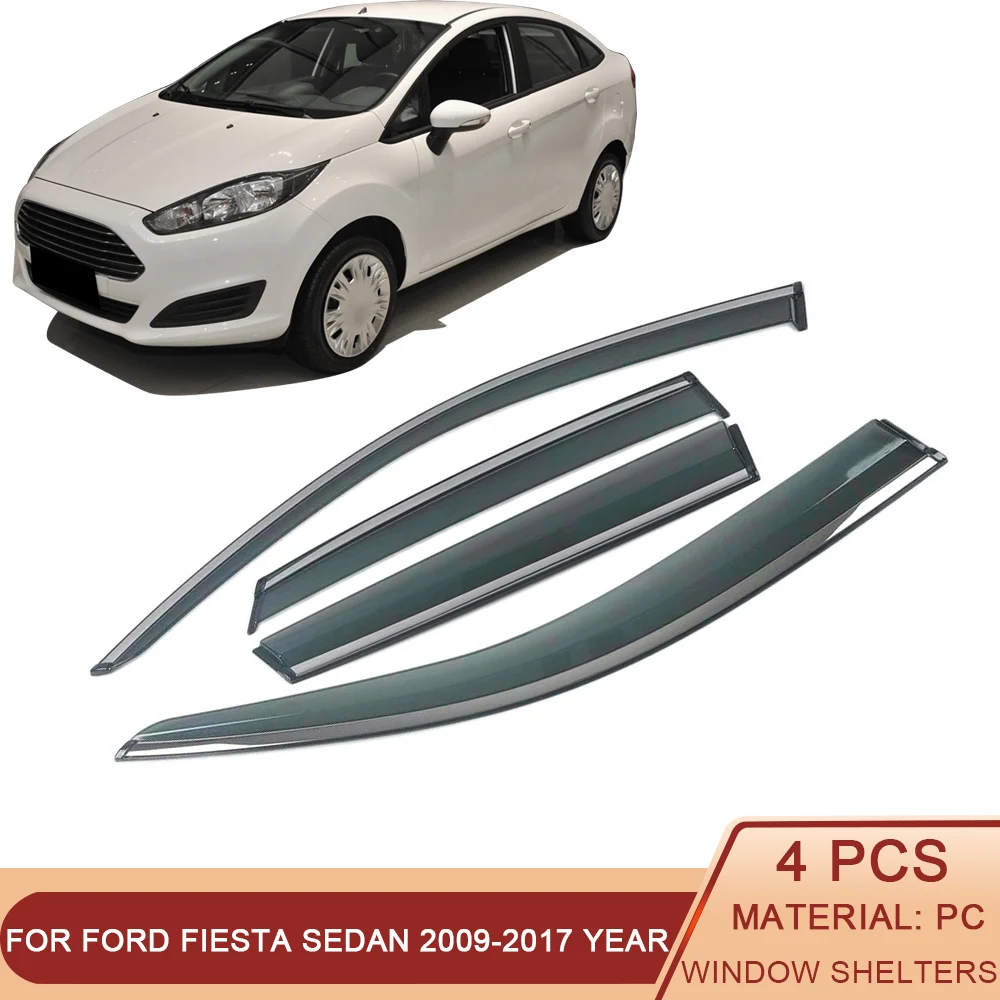 

For FORD Fiesta Sedan 2009-2017 Car Window Sun Rain Shade Visors Shield Shelter Protector Cover Trim Frame Sticker Accessories