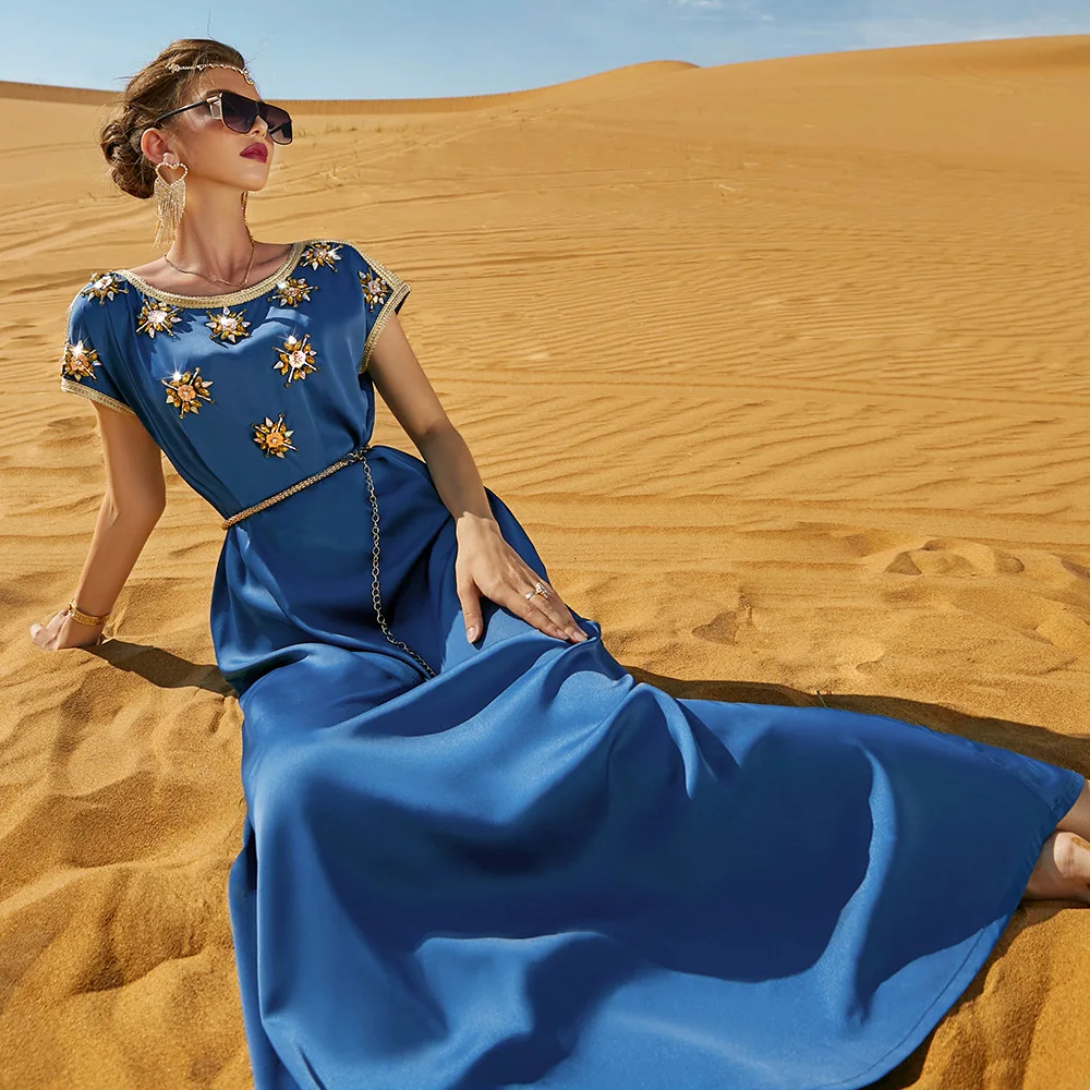 Ramadan Eid Mubarak Satin Abaya Dubai Evening Dresses For Women Turkey Islam Pakistan Arabic Muslim Long Dress Kaftan Robe Femme