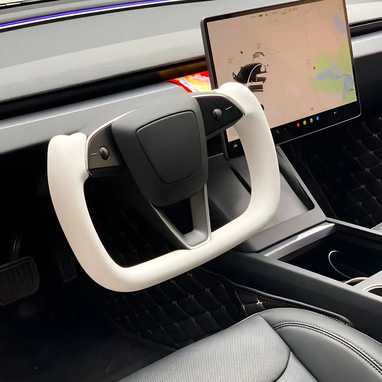 Фото Для Tesla Model 3 Highland 2024 2025 2026: Руль с подогревом, персонализированный, из премиальной гоночной кожи, индивидуальные аксессуары №5