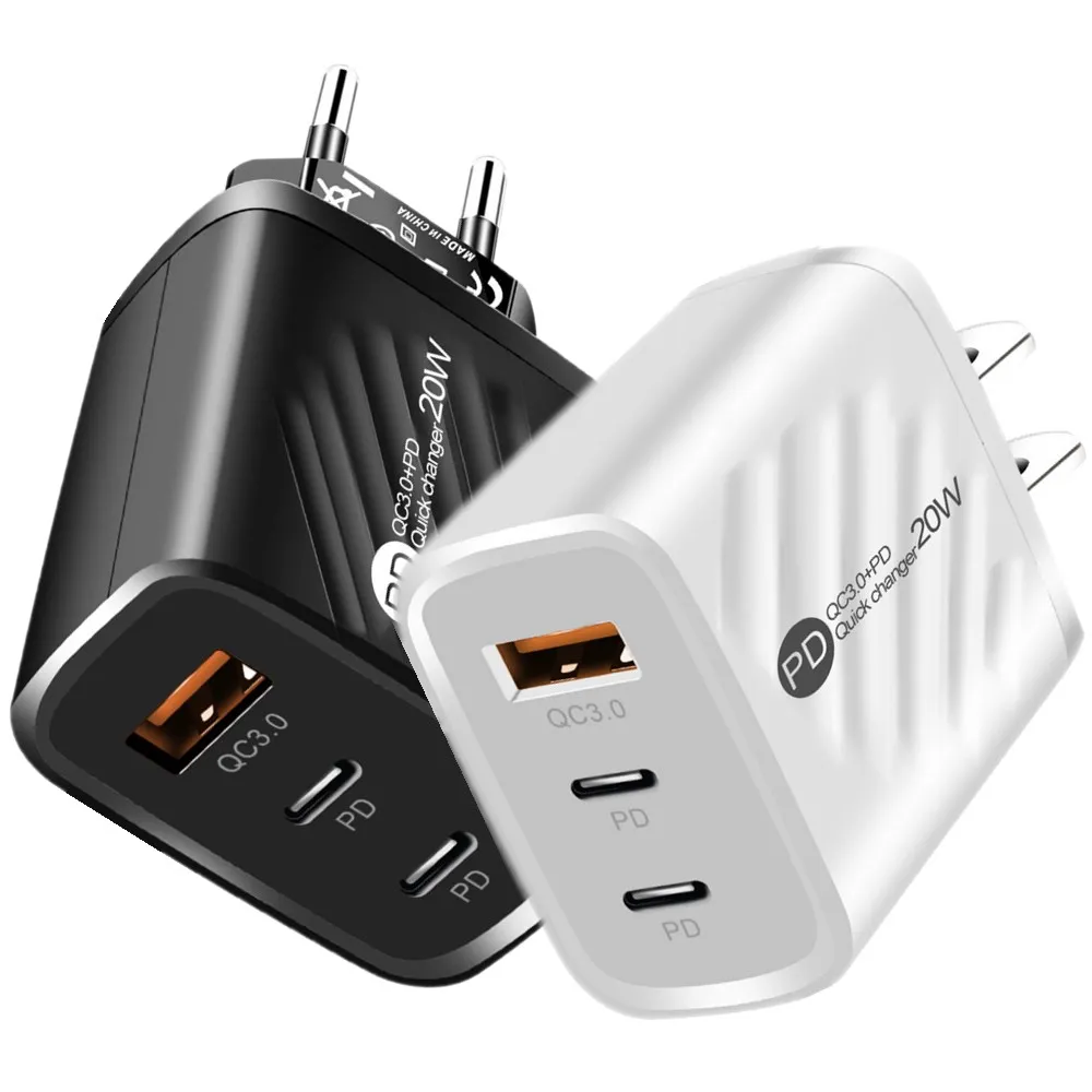 

100Pcs Quick Charging 3 Ports PD USB C Wall Charger Auto Power Adapters For IPhone 13 14 15 Pro Samsung S22 S23 Note 20 htc lg