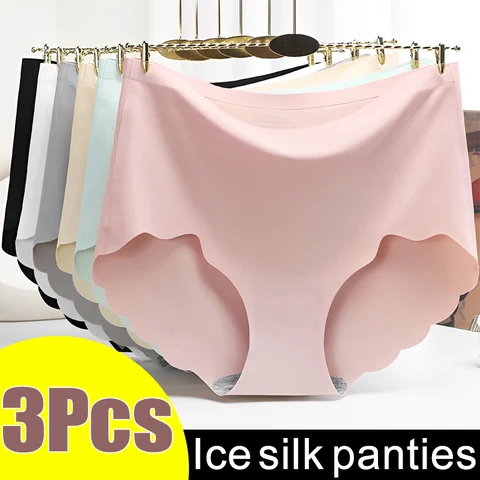 3pcs/Set Women's Seamless Panties Slip Silk Underwear Female Underpants Woman Ruffle Satin Panty Briefs Girl's Wave Panties