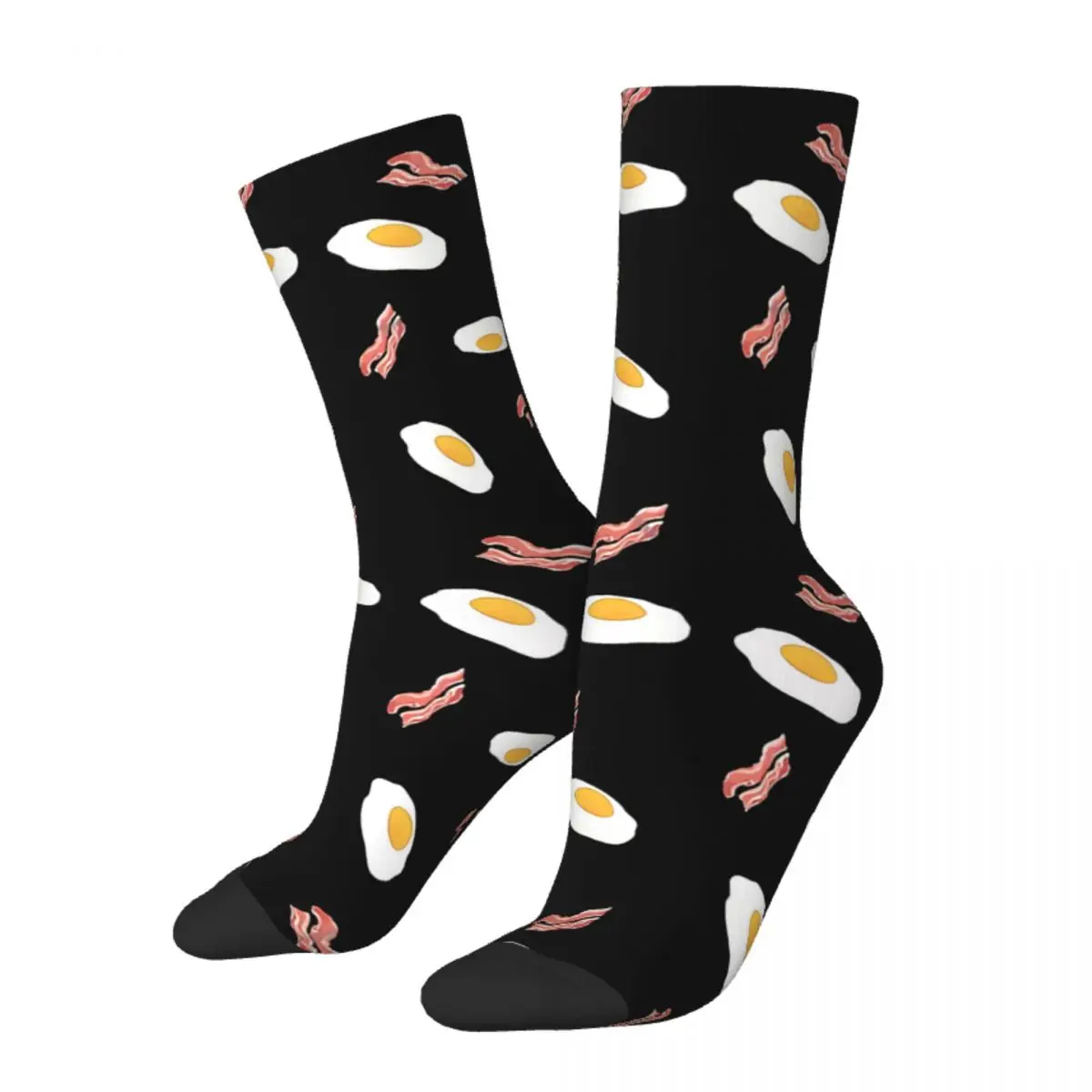 

Funny Crazy Sock for Men Food Pattern Fried Egg And Bacon Breakfast Hip Hop Harajuku Seamless Pattern Printed Crew Sock