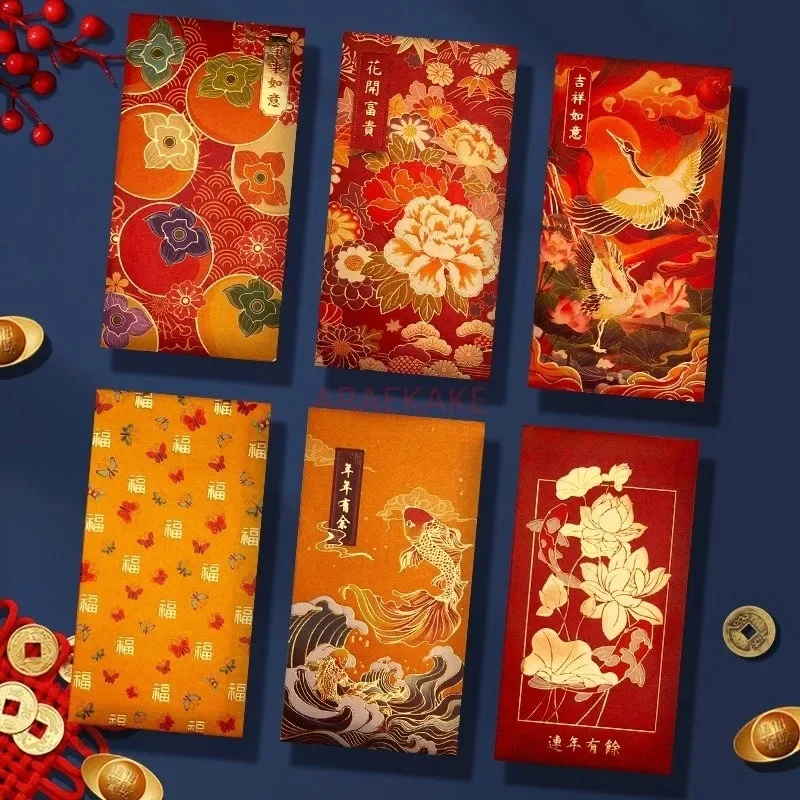 12 шт. красный конверт Цветение богатства и процветание Новогодняя красная